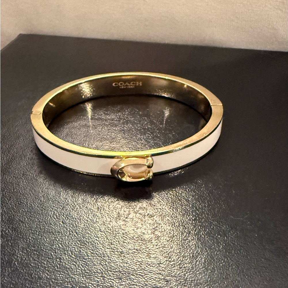 Coach White and Gold Signature Bangle Bracelet